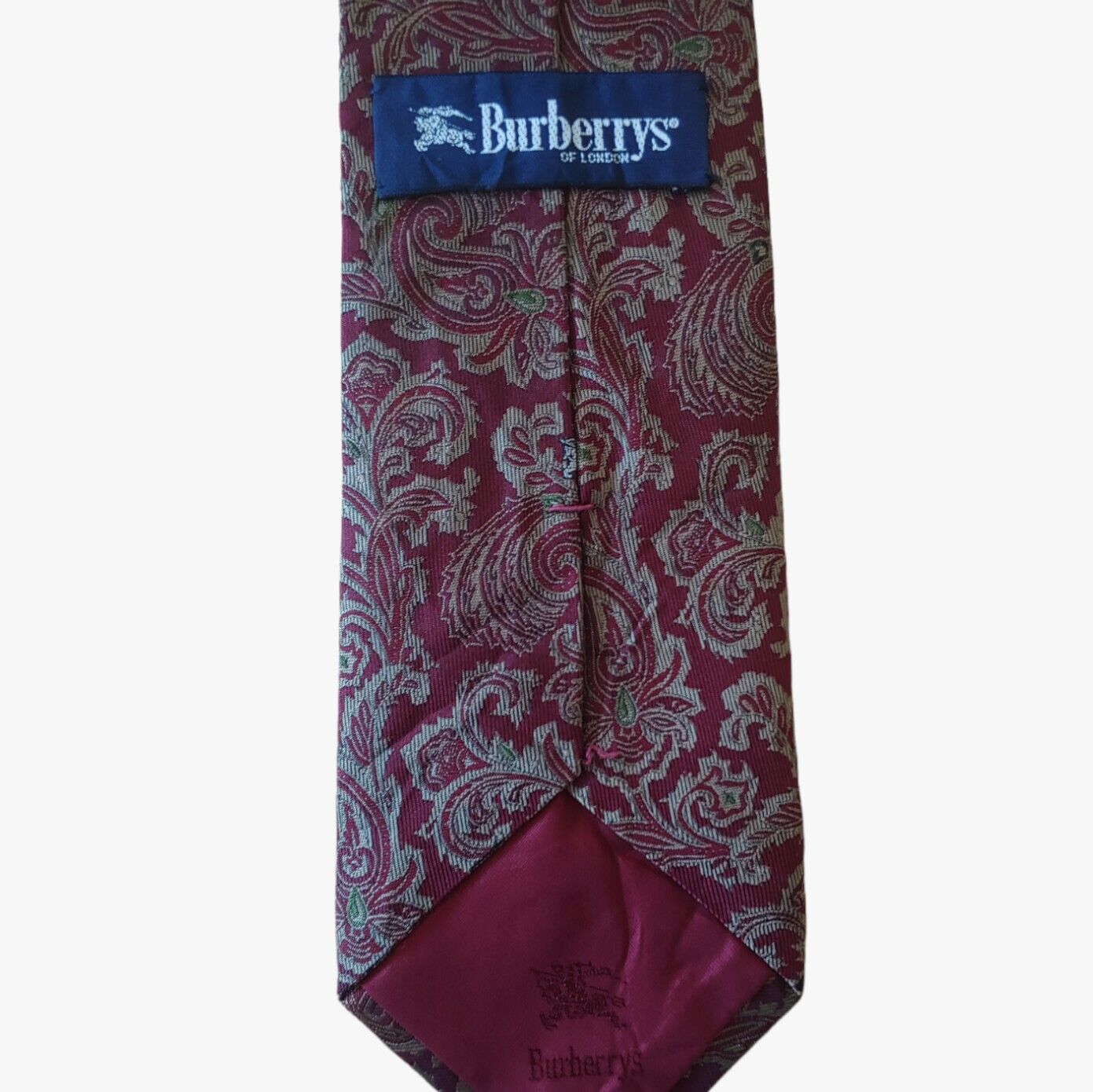 Vintage 90s Burberry Paisley Print Silk Tie With Knight Crest Label - Casspios Dream