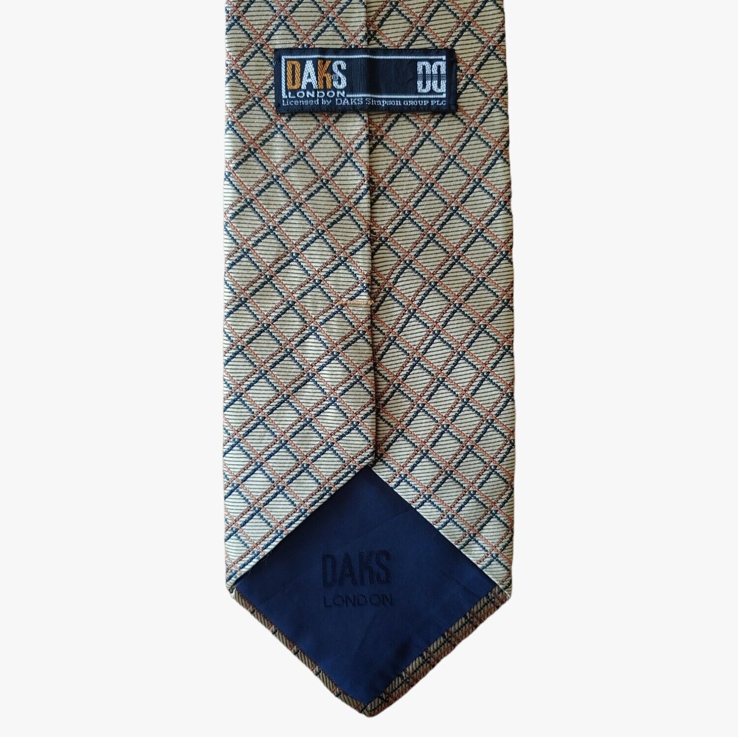 Vintage 1990s Daks Geometric House Check Silk Tie Label - Casspios Dream