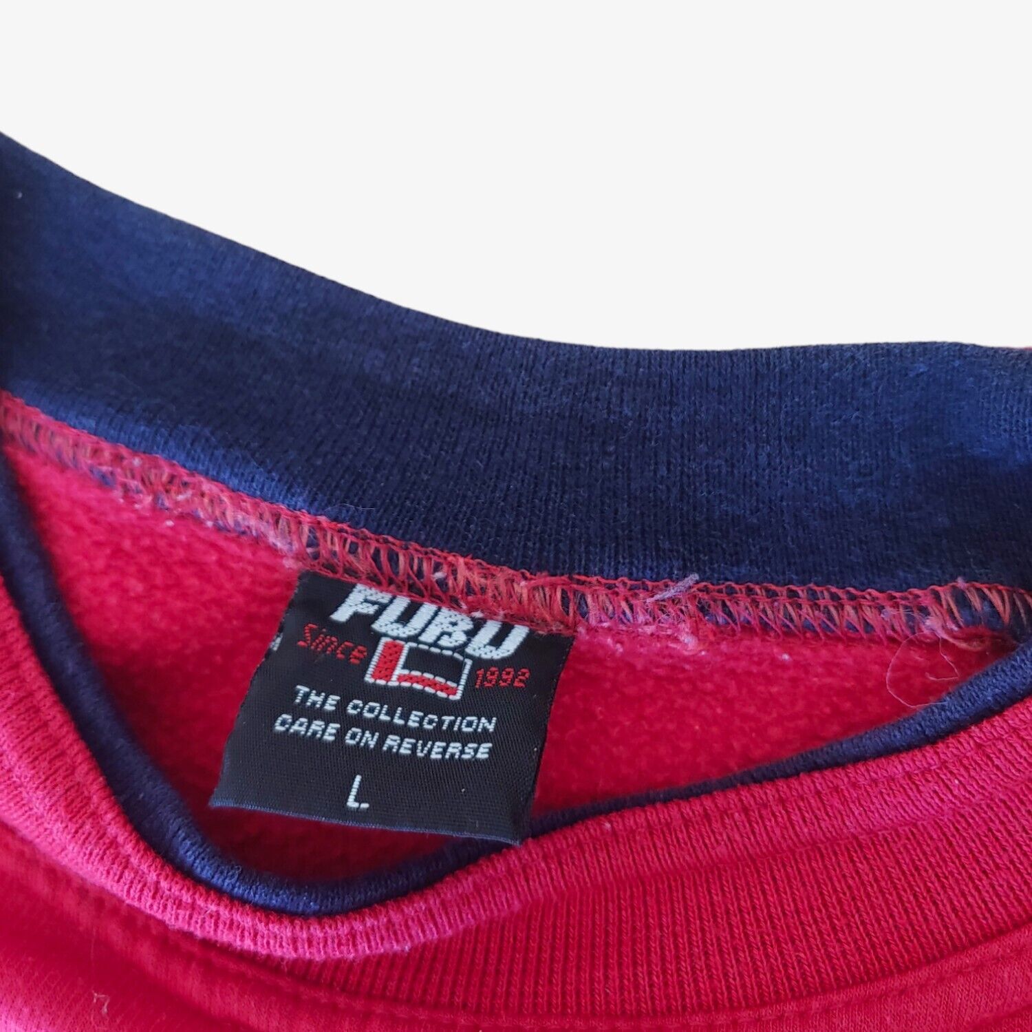 Vintage 90s Fubu Sports Red Spell Out Logo Crewneck Sweatshirt Label - Casspios Dream