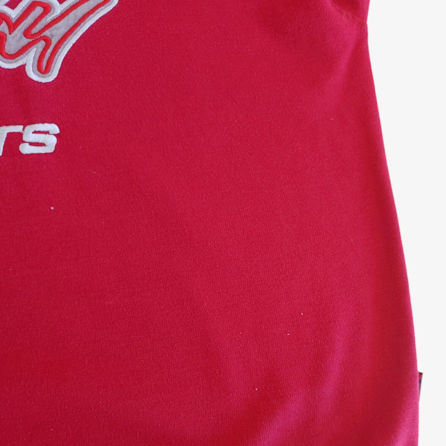 Vintage 90s Fubu Sports Red Spell Out Logo Crewneck Sweatshirt Side Marks - Casspios Dream