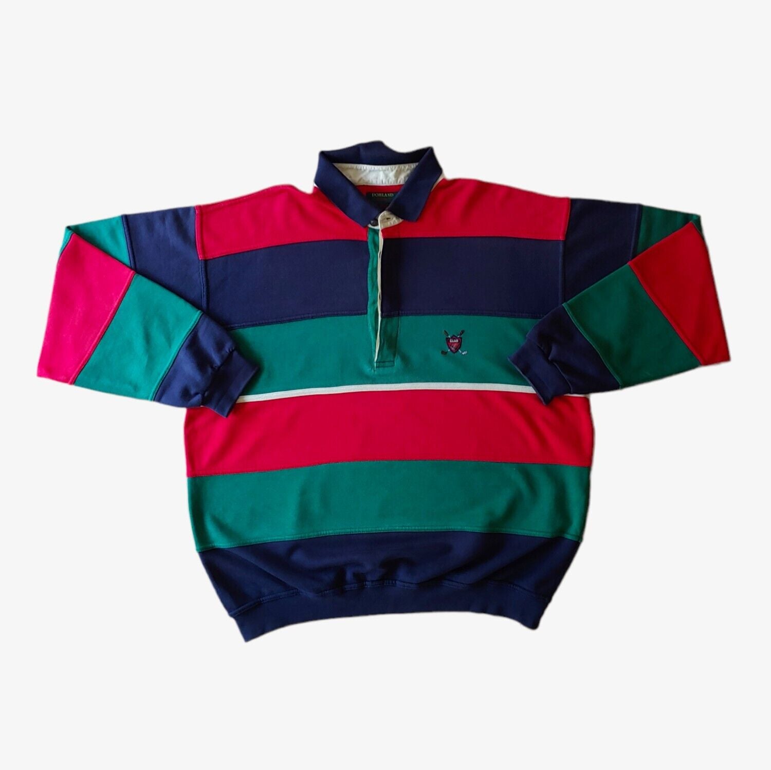 Vintage 90s Golf Club Colourful Striped Long Sleeve Rugby Shirt - Casspios Dream