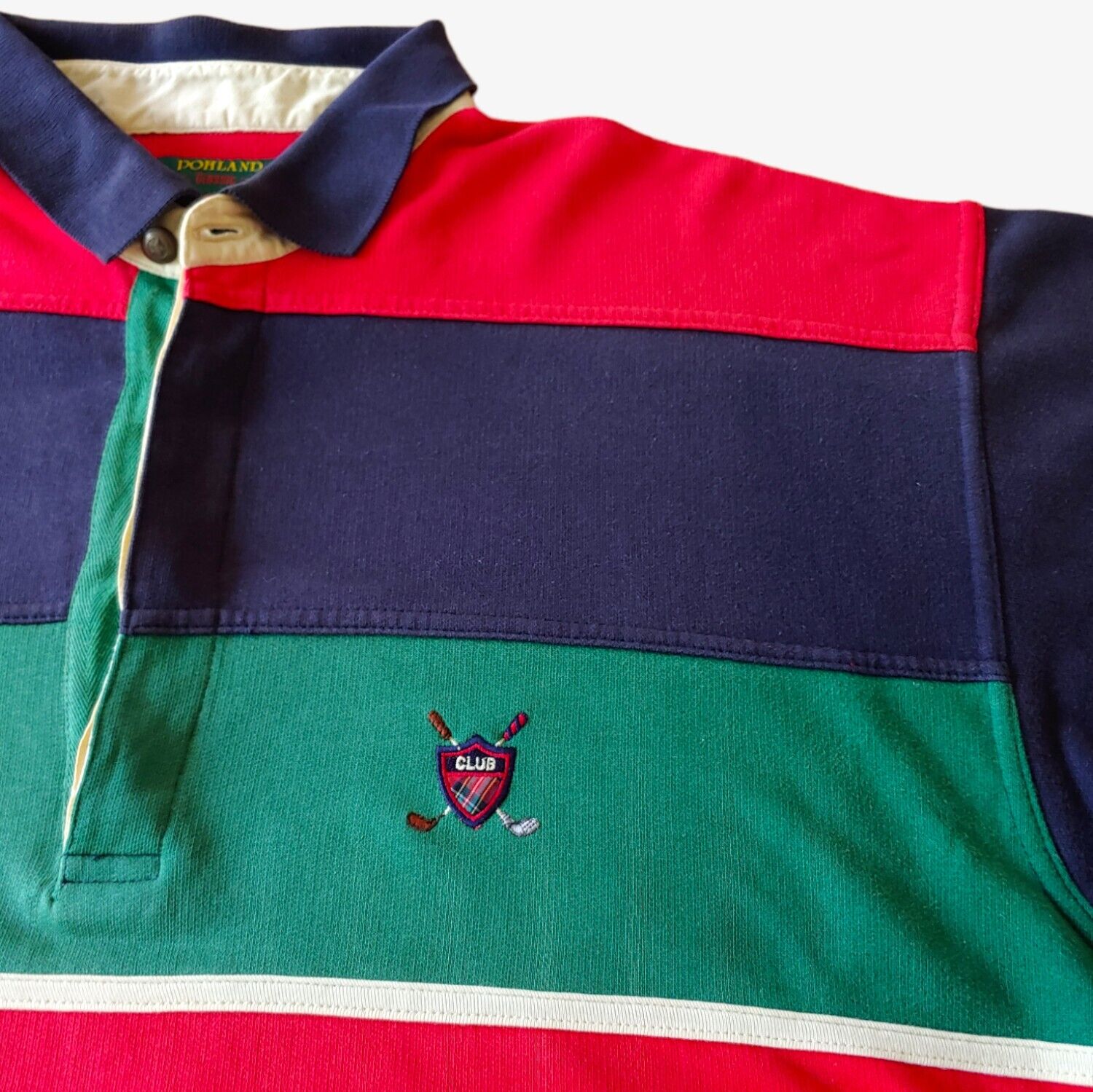 Vintage 90s Golf Club Colourful Striped Long Sleeve Rugby Shirt Logo - Casspios Dream