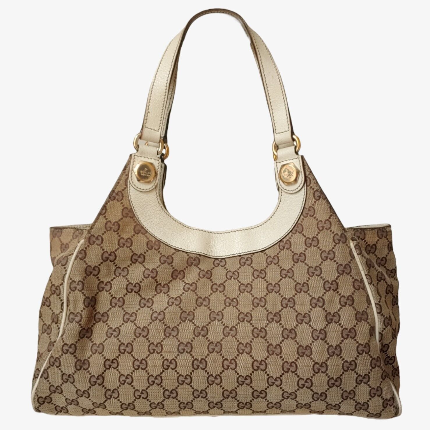 Vintage 90s Gucci GG Canvas Shoulder Handbag With Leather Handles 154981001998 - Casspios Dream