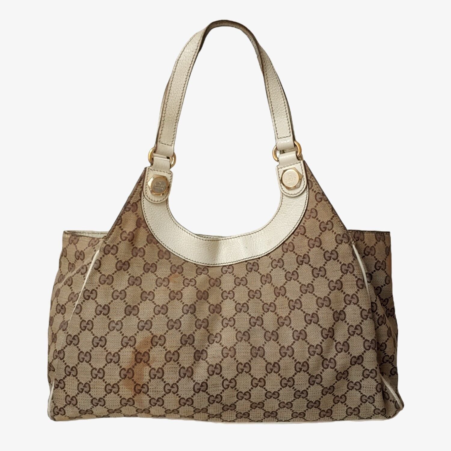 Vintage 90s Gucci GG Canvas Shoulder Handbag With Leather Handles 154981001998 Back - Casspios Dream