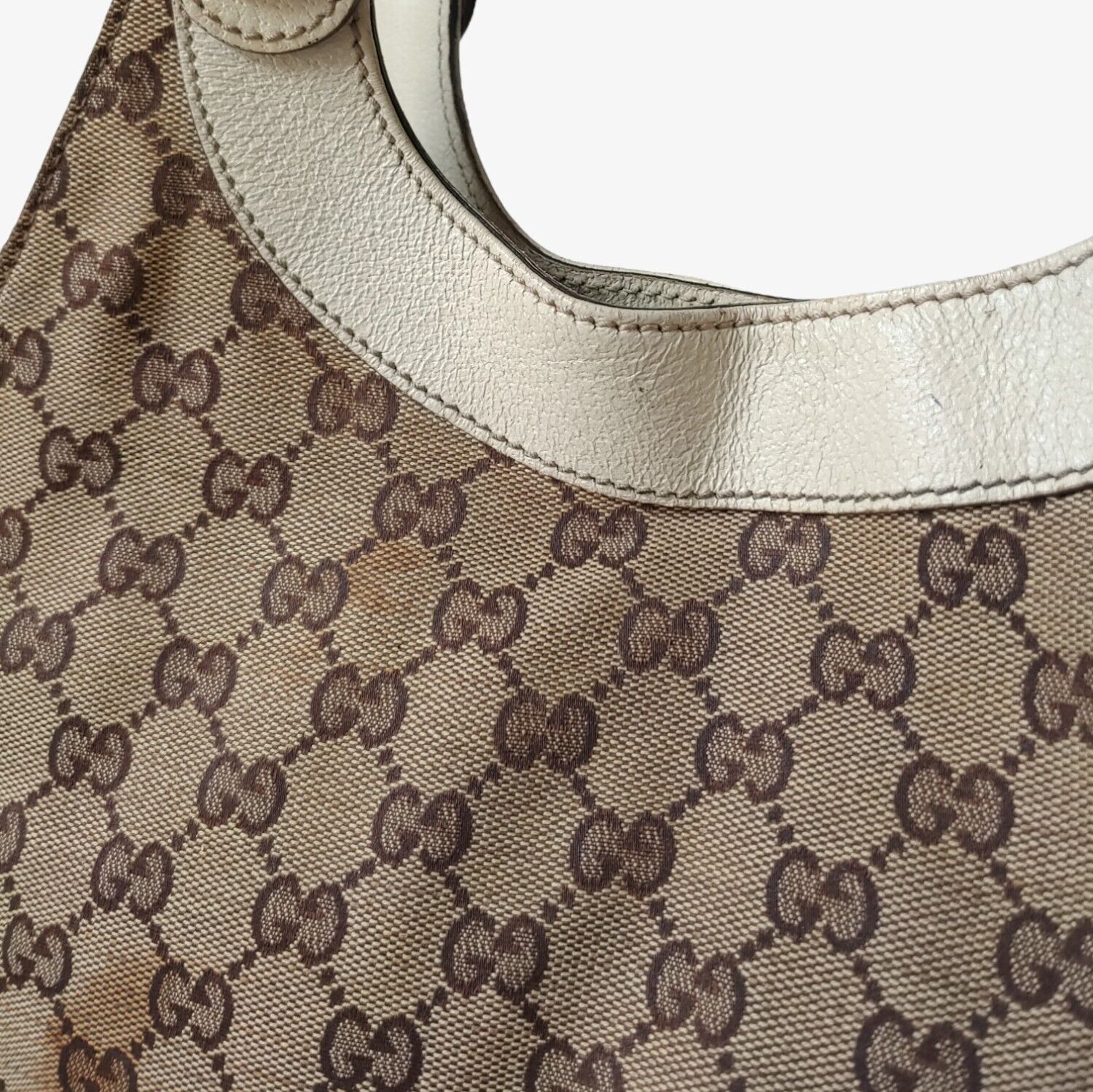 Vintage 90s Gucci GG Canvas Shoulder Handbag With Leather Handles 154981001998 Back Mark - Casspios Dream