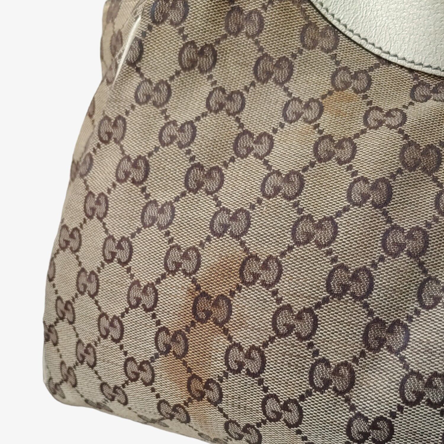 Vintage 90s Gucci GG Canvas Shoulder Handbag With Leather Handles 154981001998 Back Marks - Casspios Dream