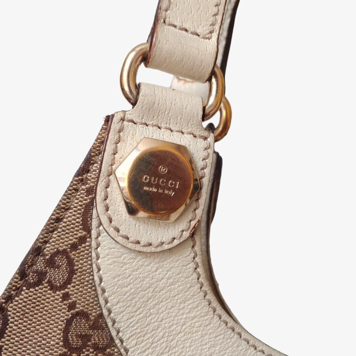 Vintage 90s Gucci GG Canvas Shoulder Handbag With Leather Handles 154981001998 Button - Casspios Dream