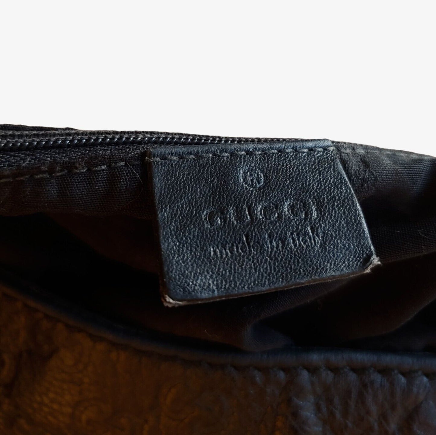 Vintage 90s Gucci GG Embossed Black Leather Flap Bag 233608213048 Label - Casspios Dream