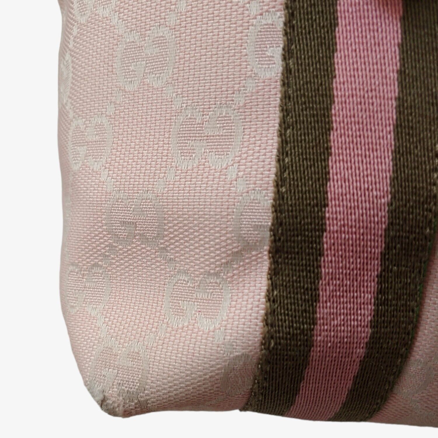 Vintage 90s Gucci GG Small Pink Canvas Handbag With Leather Handles 139261002046 Corner - Casspios Dream