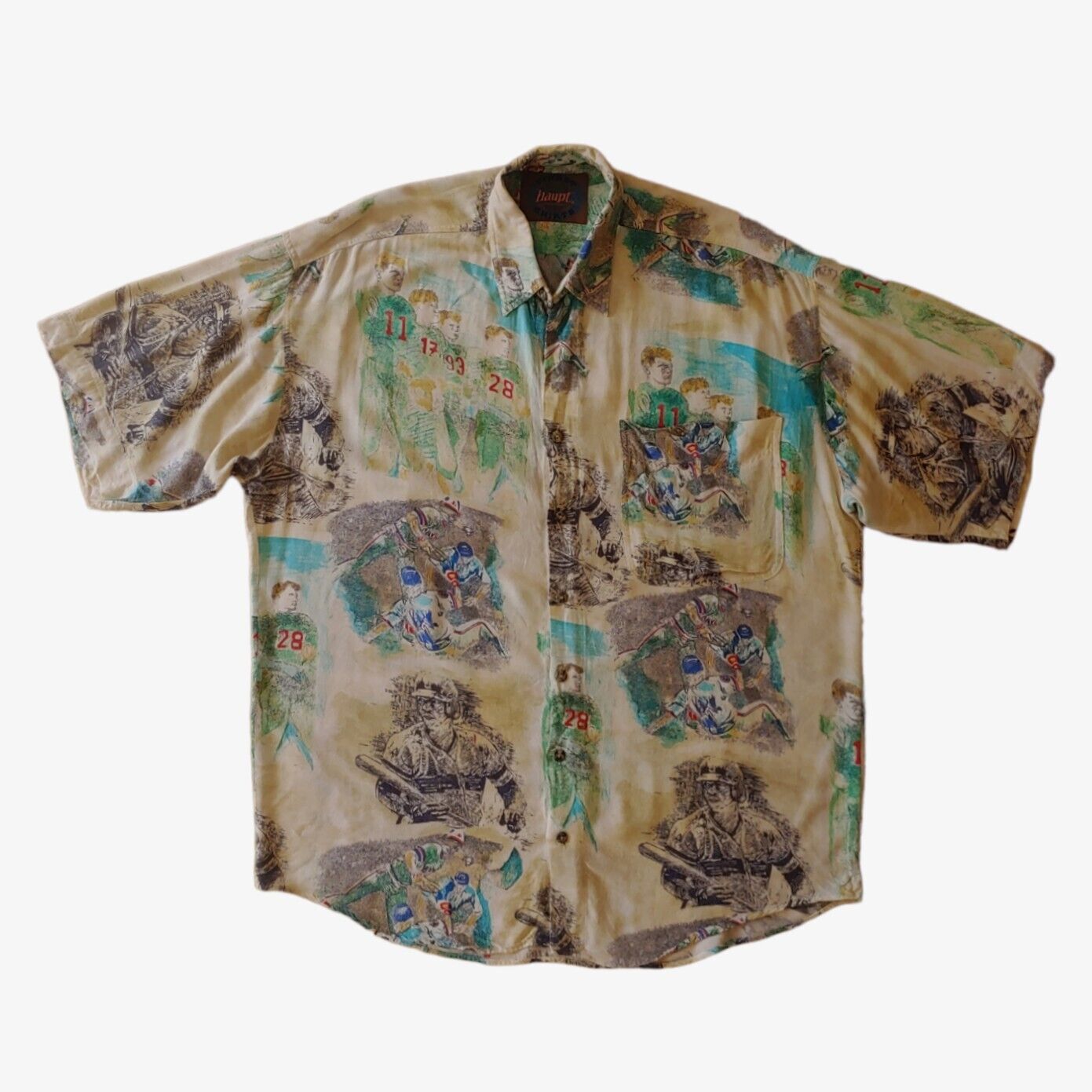 Vintage 90s Haupt Baseball All Over Print Short Sleeve Shirt - Casspios Dream