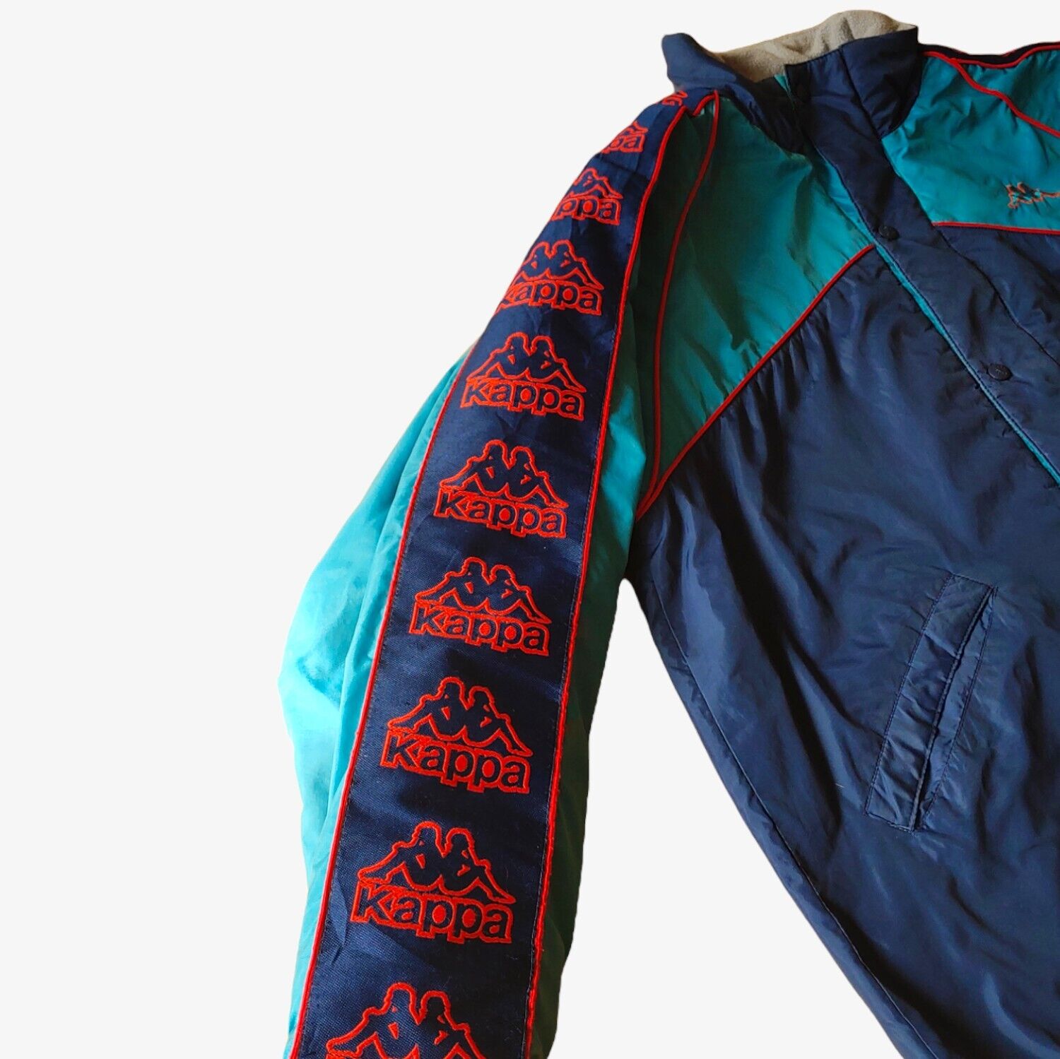 Vintage 90s Kappa x Barcelona Football Club 1995 - 1997 Blue Training Jacket With Tape Logo Arms Sleeve - Casspios Dream