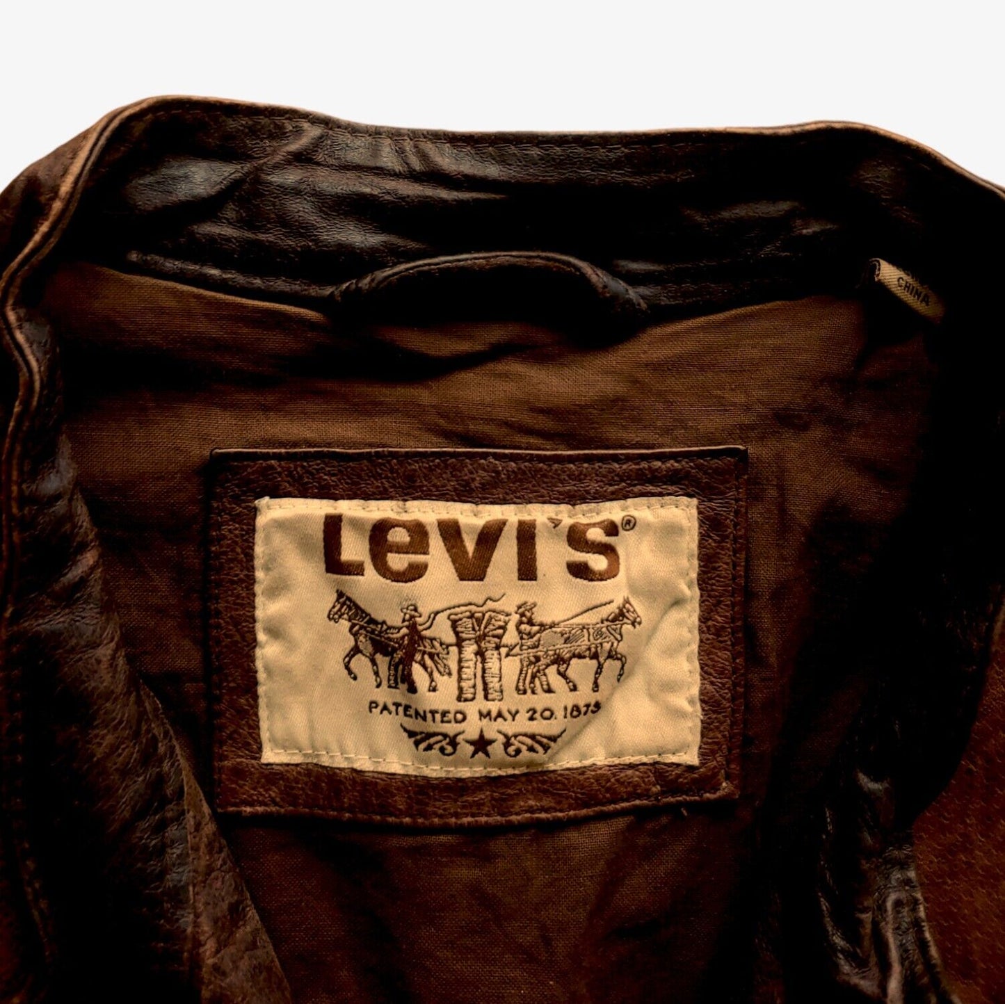 Vintage 90s Levi's Brown Leather Driving Jacket Label - Casspios Dream