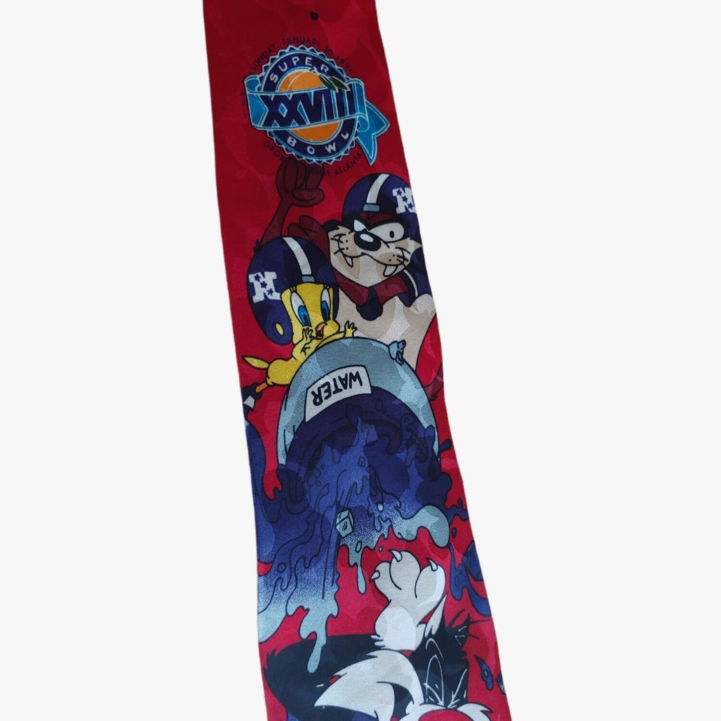 Vintage 90s Looney Tunes x NFL Super Bowl 1994 Silk Tie Close Up - Casspios Dream