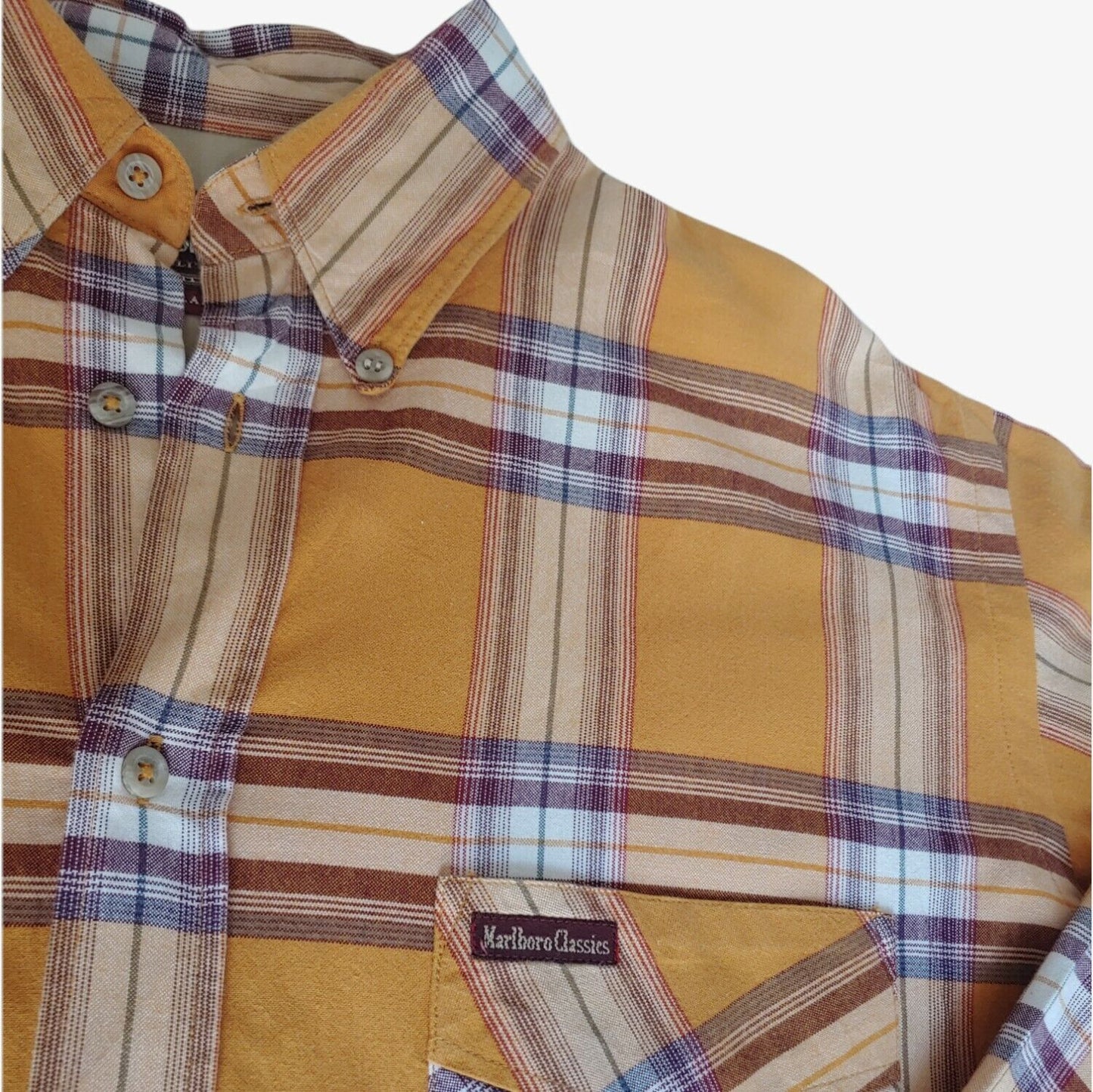Vintage 90s Marlboro Classics Orange Check Flannel Shirt Logo - Casspios Dream