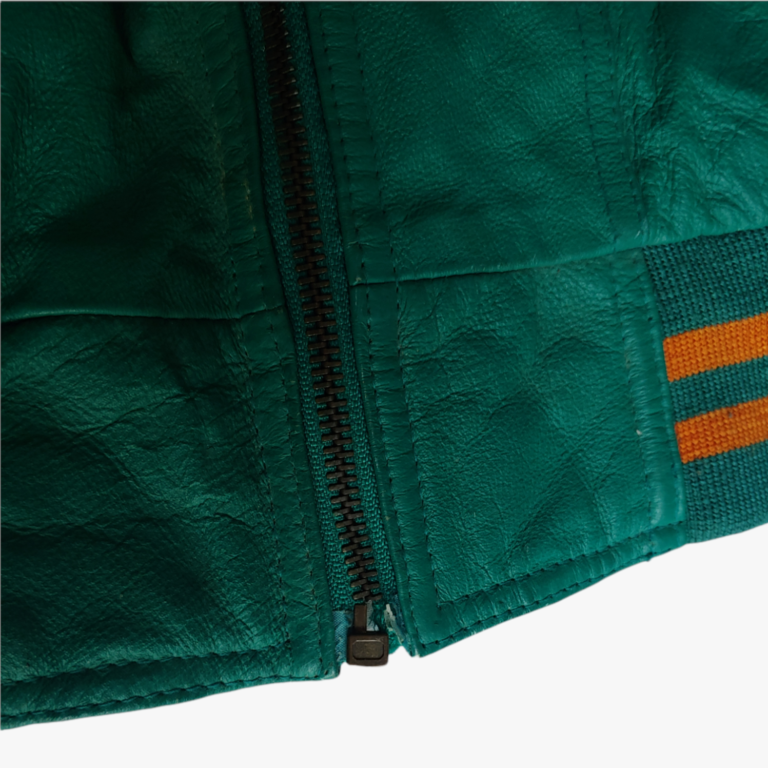 Vintage 90s Miami Dolphins NFL The Flintstones 1993 Green & Orange Leather Varsity Jacket Zip - Casspios Dream