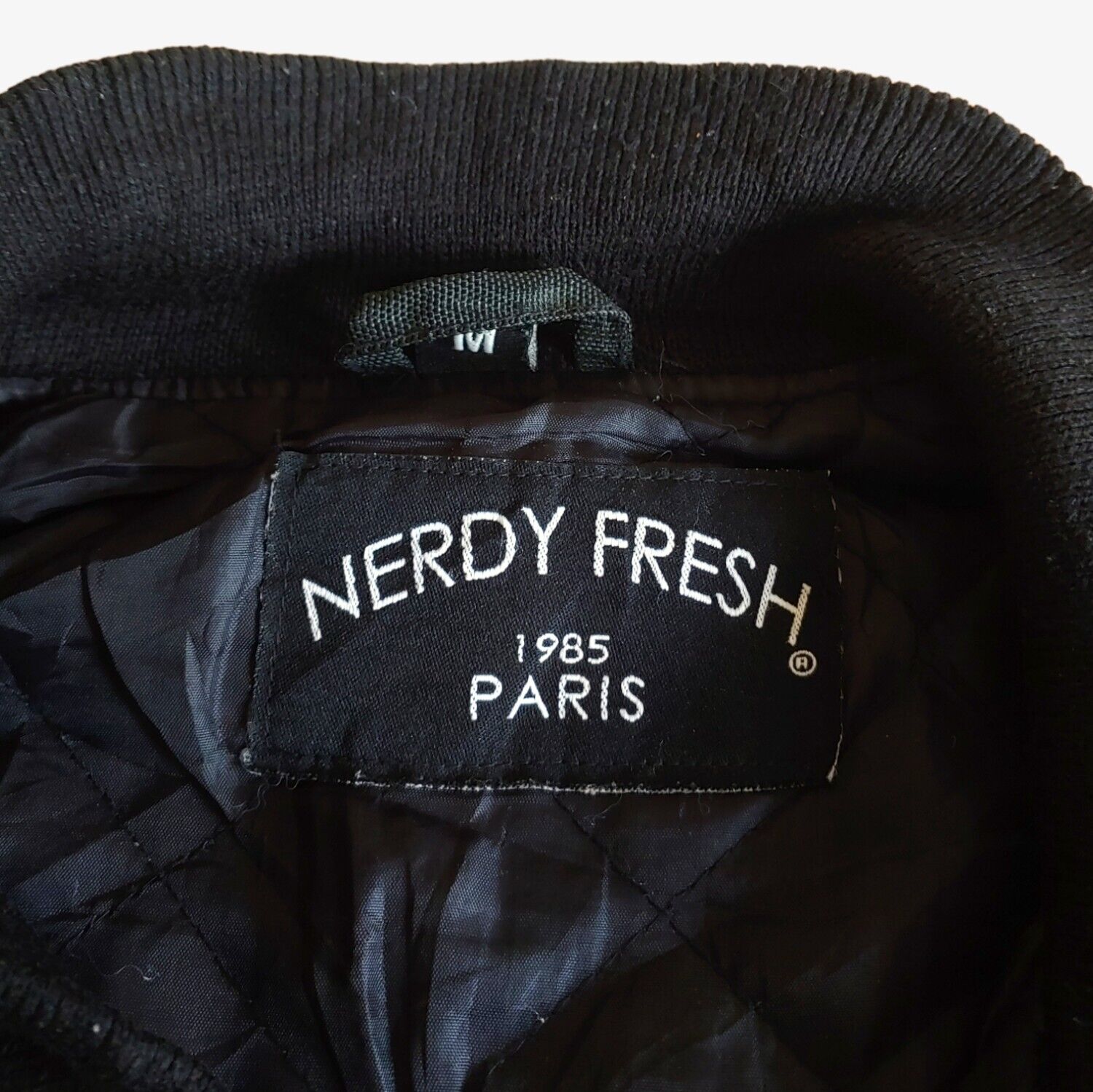 Vintage 90s Nerdy Fresh Paris Leather Varsity Jacket With Astronaut Spaceman NASA Motif Label - Casspios Dream