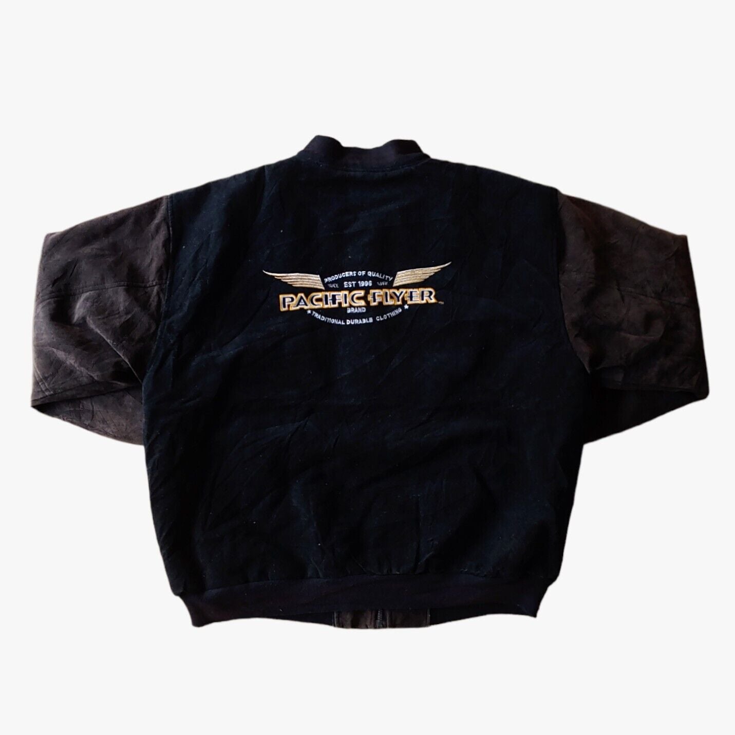 Vintage 90s Pacific Flyer Leather Black & Brown Varsity Aviation Jacket - Casspios Dream
