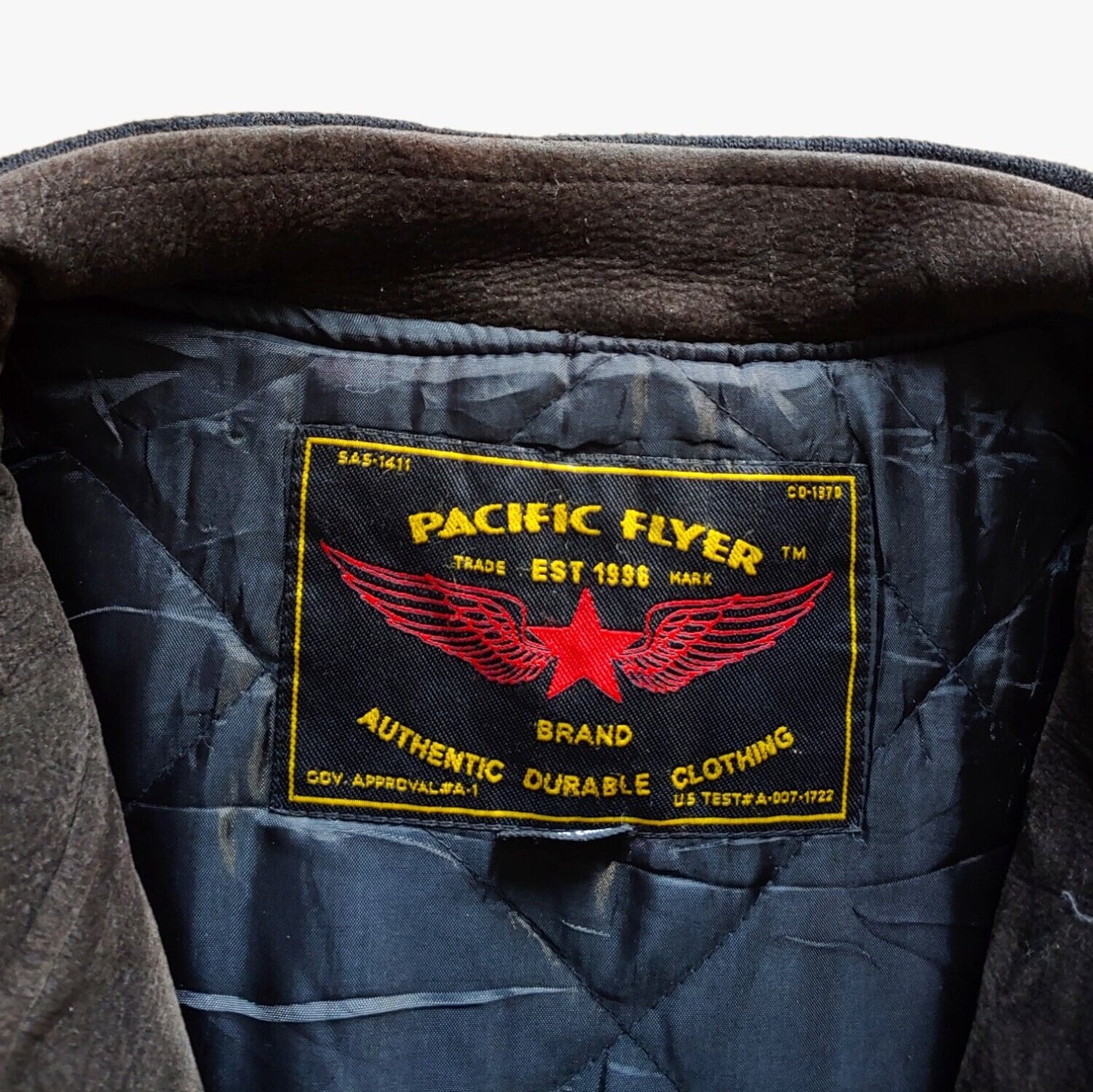 Vintage 90s Pacific Flyer Leather Black & Brown Varsity Aviation Jacket Label - Casspios Dream