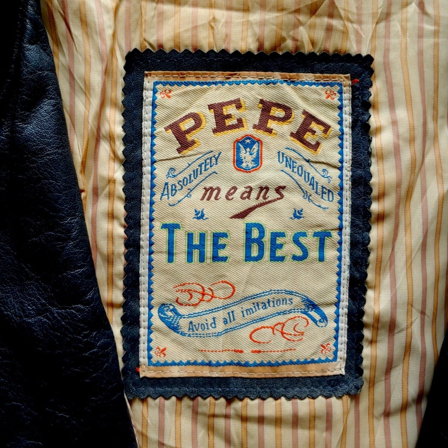 Vintage 90s Pepe 36 Championship Blue Leather Varsity Letterman College Jacket Label - Casspios Dream