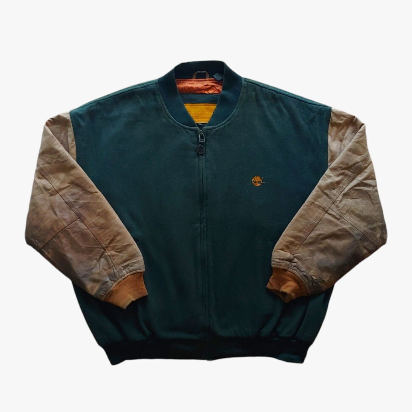 Vintage 90s Timberland Green Wool & Leather Letterman Varsity Jacket - Casspios Dream