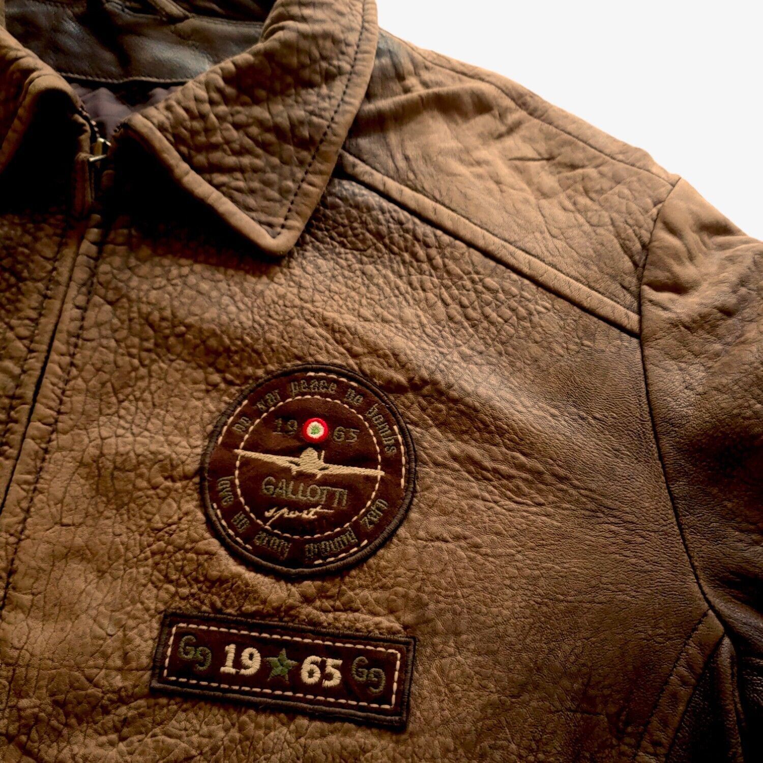 Vintage Gallotti 1965 Sport Brown Leather Pilot Jacket Crest - Casspios Dream