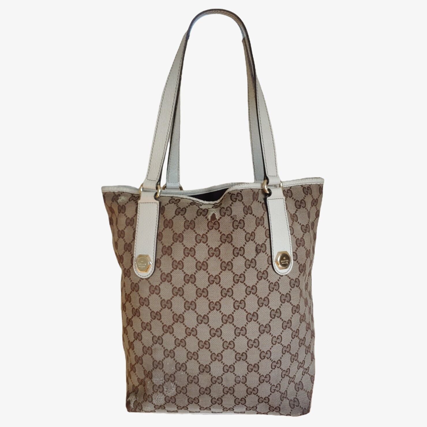 Vintage Gucci GG Large Canvas Patterned Tote Bag Leather Handles 153009467891 Back _ Casspio's Dream