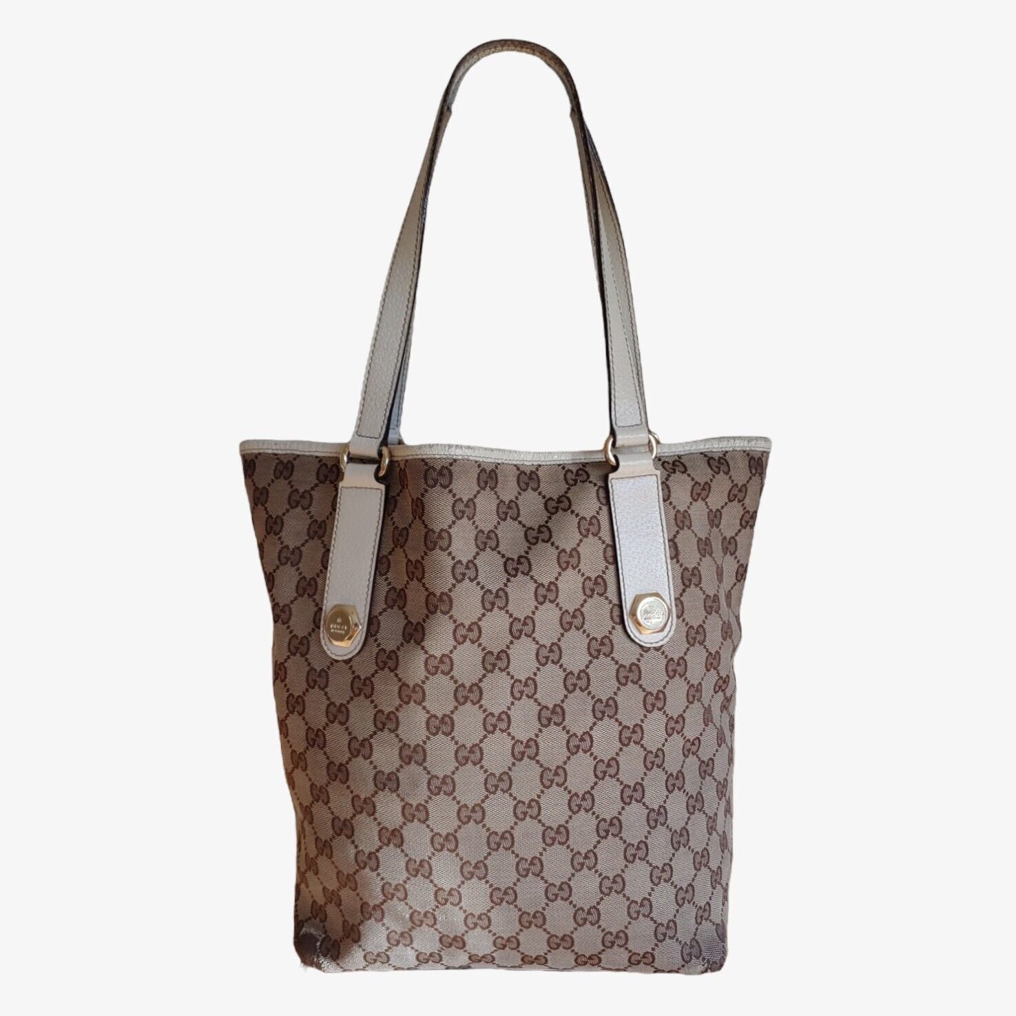 Vintage Gucci GG Large Canvas Patterned Tote Bag Leather Handles 153009467891 _ Casspio's Dream