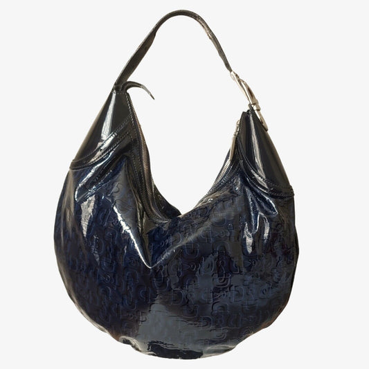 Vintage Gucci Horsebite Embossed Navy Blue Calfskin Leather Handbag 145764002058 - Casspios Dream