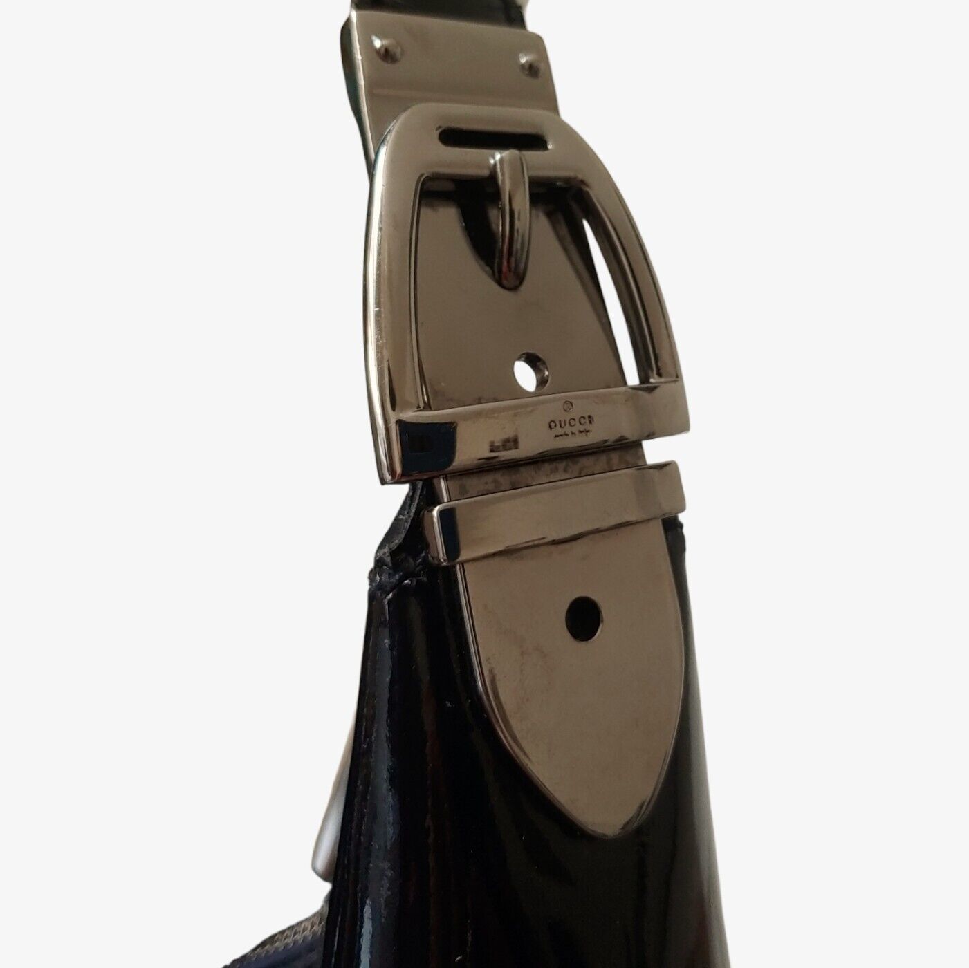 Vintage Gucci Horsebite Embossed Navy Blue Calfskin Leather Handbag 145764002058 Buckle - Casspios Dream