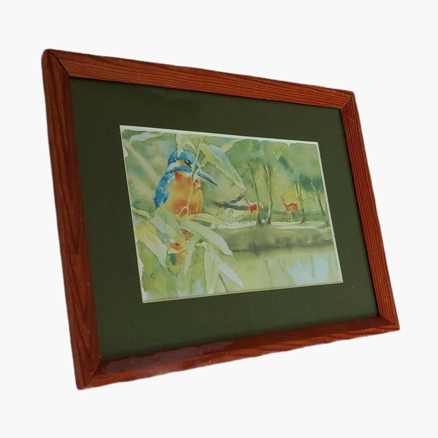 Vintage 1990s Framed Bird Woodland Scene Watercolour Painting - Casspios Dream