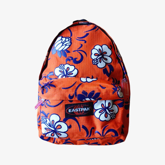 Vintage Y2K Eastpak Orange Hawaiian Floral Backpack With Mobile Case Holder Bag - Casspios Dream