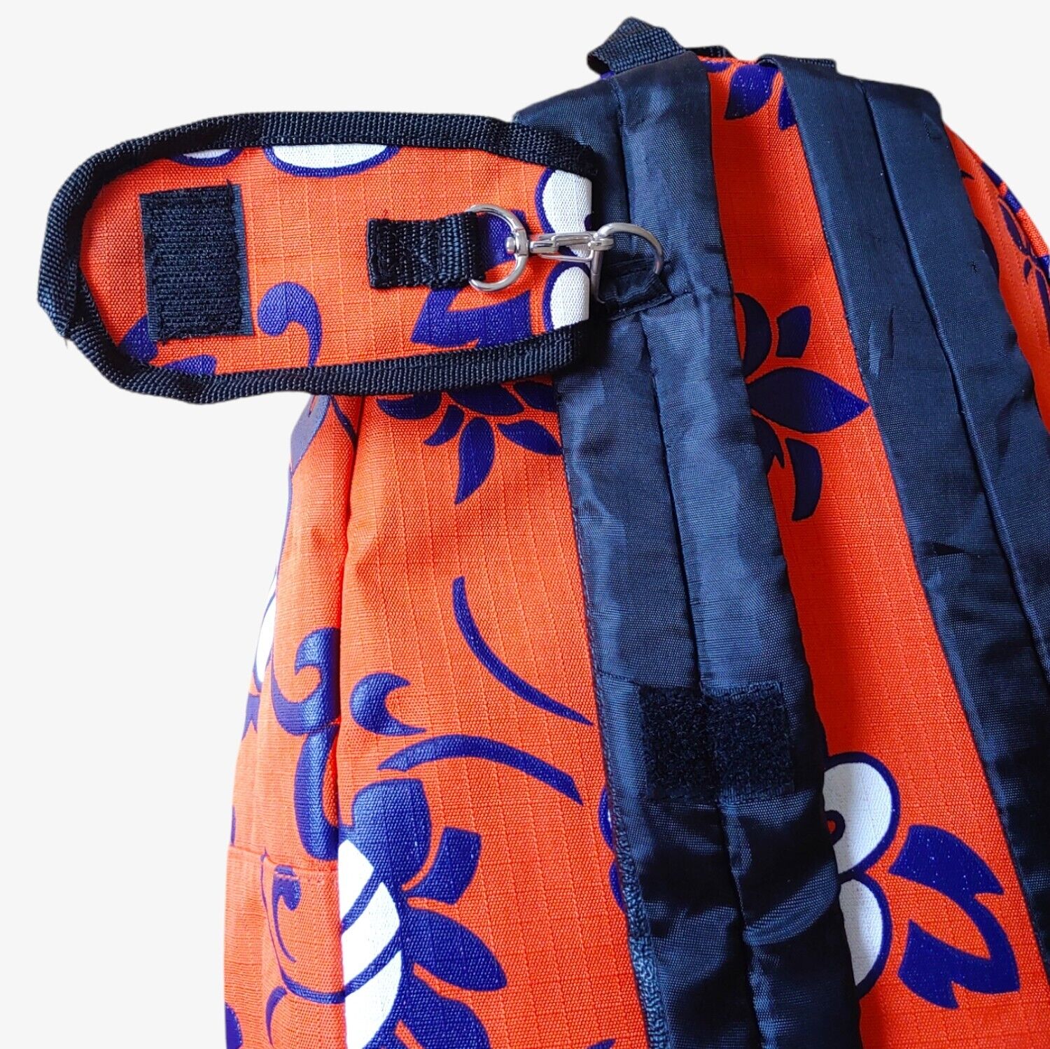 Vintage Y2K Eastpak Orange Hawaiian Floral Backpack With Mobile Case Holder Bag Velcro - Casspios Dream