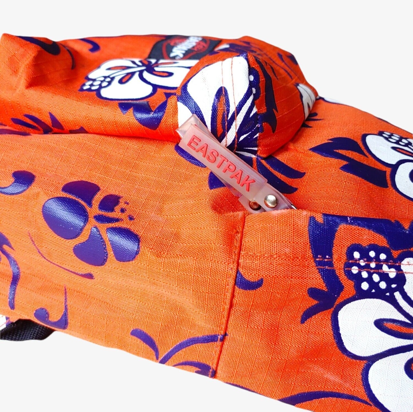 Vintage Y2K Eastpak Orange Hawaiian Floral Backpack With Mobile Case Holder Bag Zip - Casspios Dream