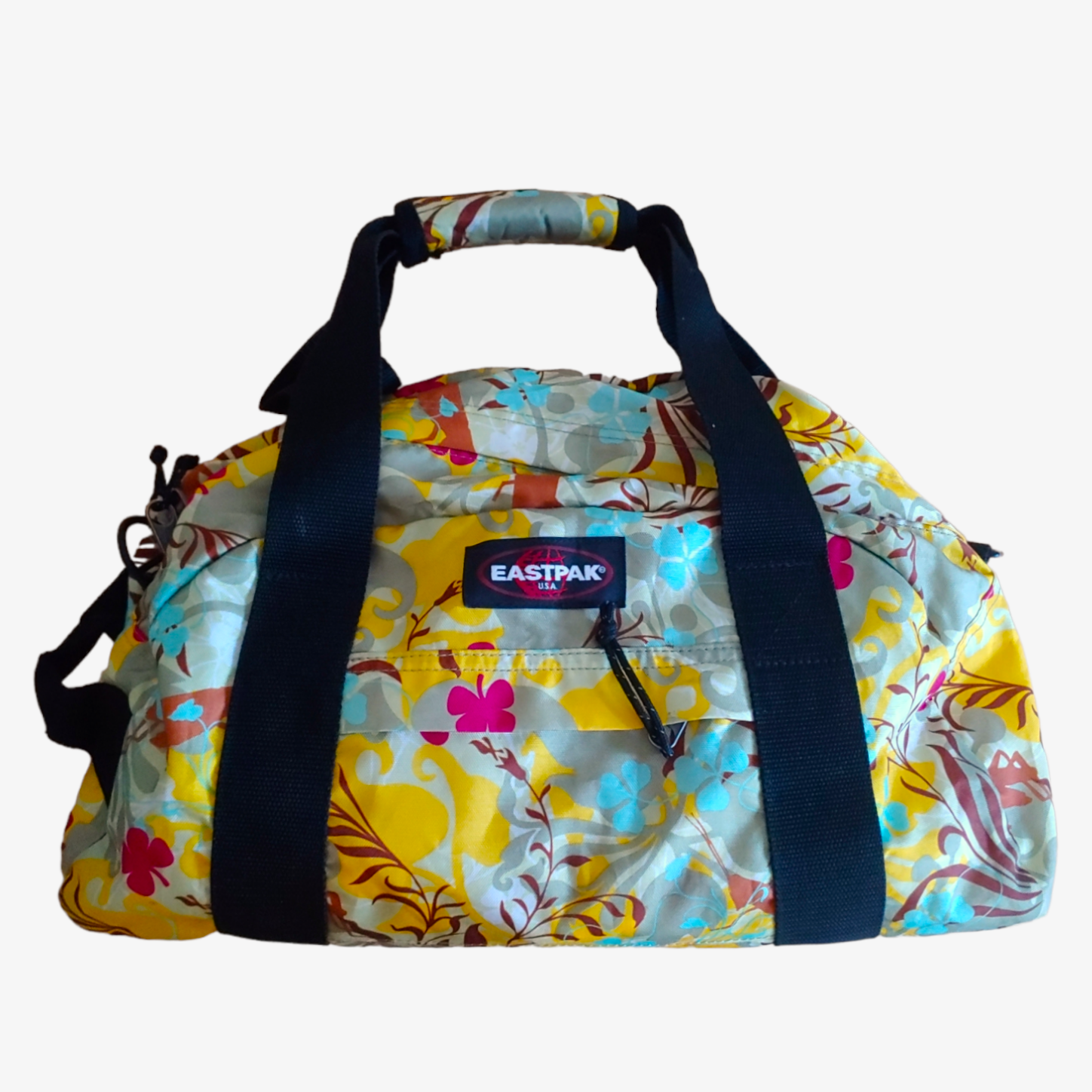 Vintage Y2K Eastpak Yellow Hawaiian Floral Duffle Bag Holdall - Casspios Dream
