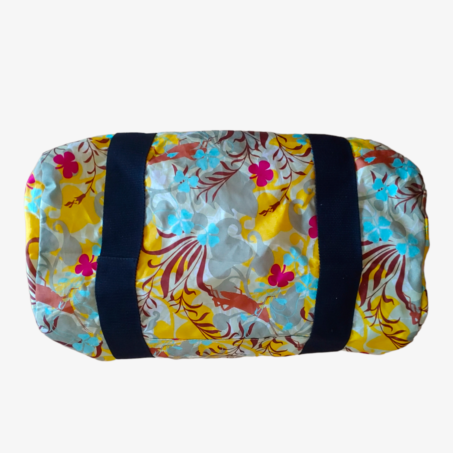 Vintage Y2K Eastpak Yellow Hawaiian Floral Duffle Bag Holdall Bottom - Casspios Dream