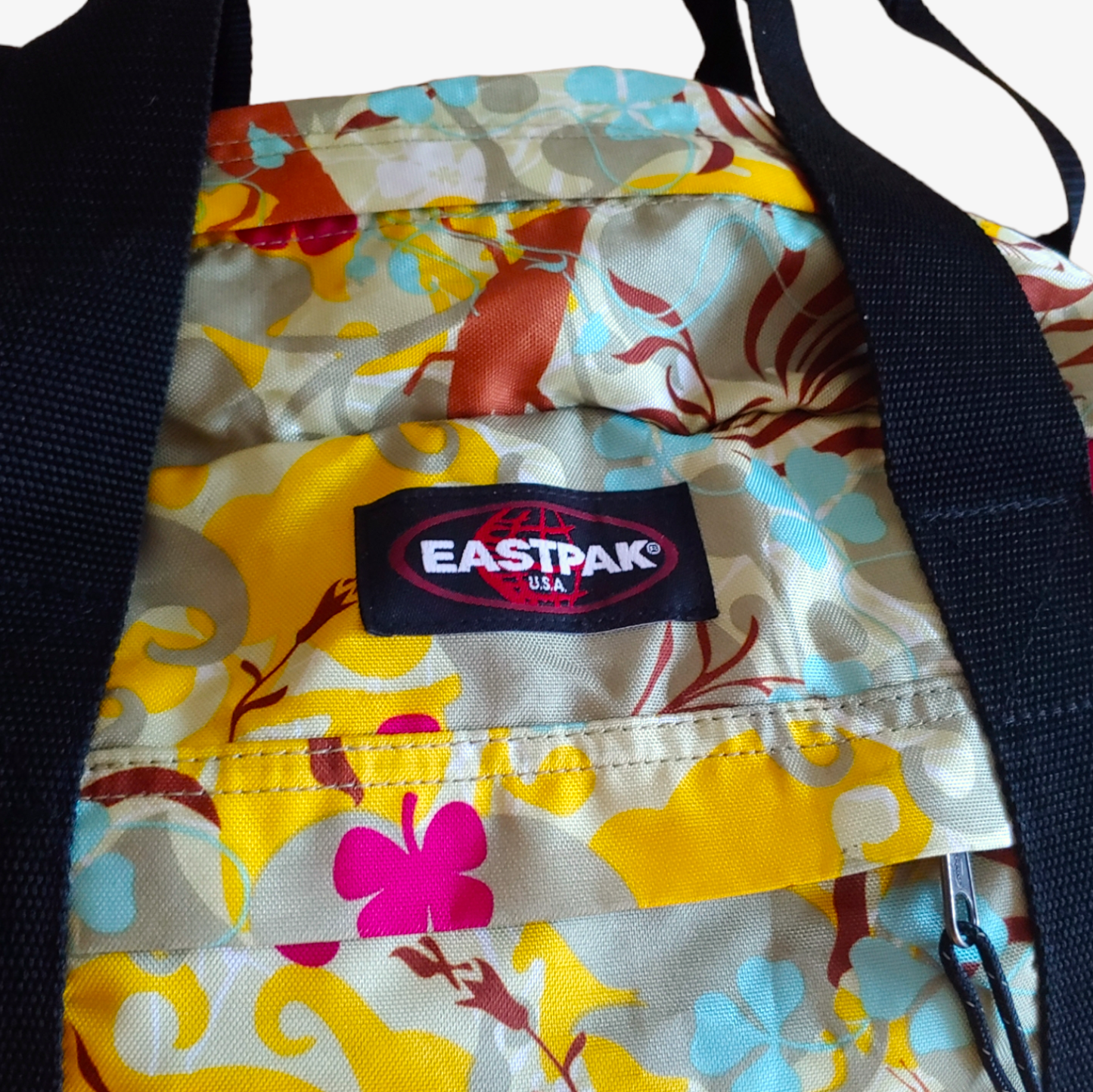 Vintage Y2K Eastpak Yellow Hawaiian Floral Duffle Bag Holdall Label - Casspios Dream