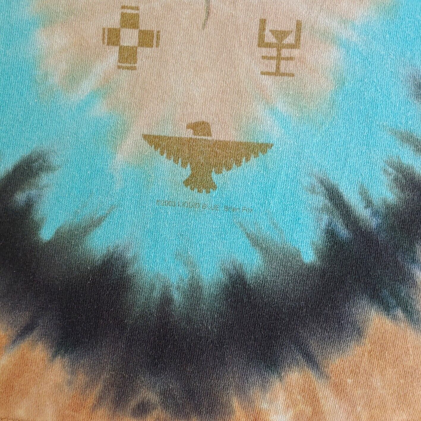 Vintage Y2K Liquid Blue 2003 Mystic Western Skull Chief Double Sided Tie Dye Top T-Shirt Date - Casspios Dream