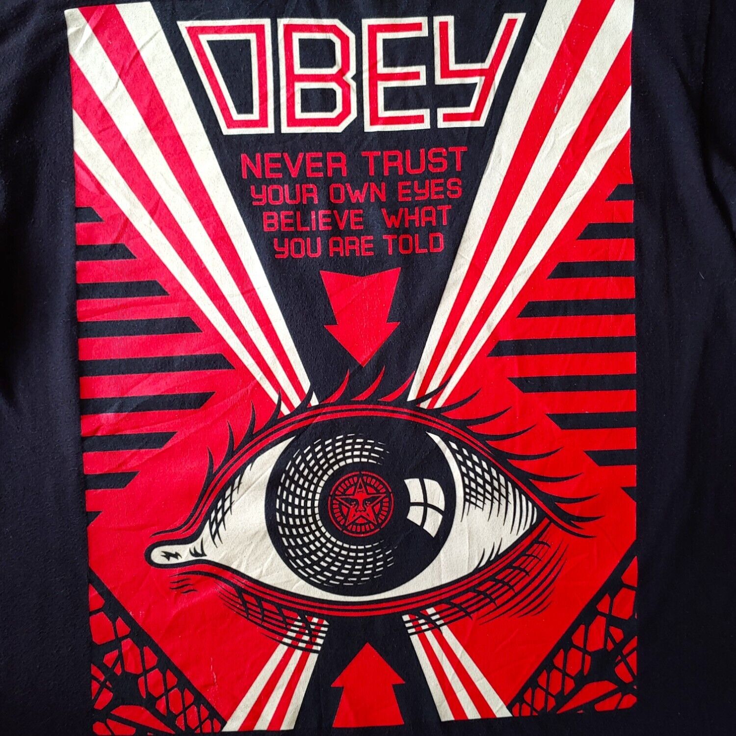 Vintage Y2K Obey Never Trust Your Own Eyes Believe What You Are Told Top T-Shirt Graphic - Casspios Dream
