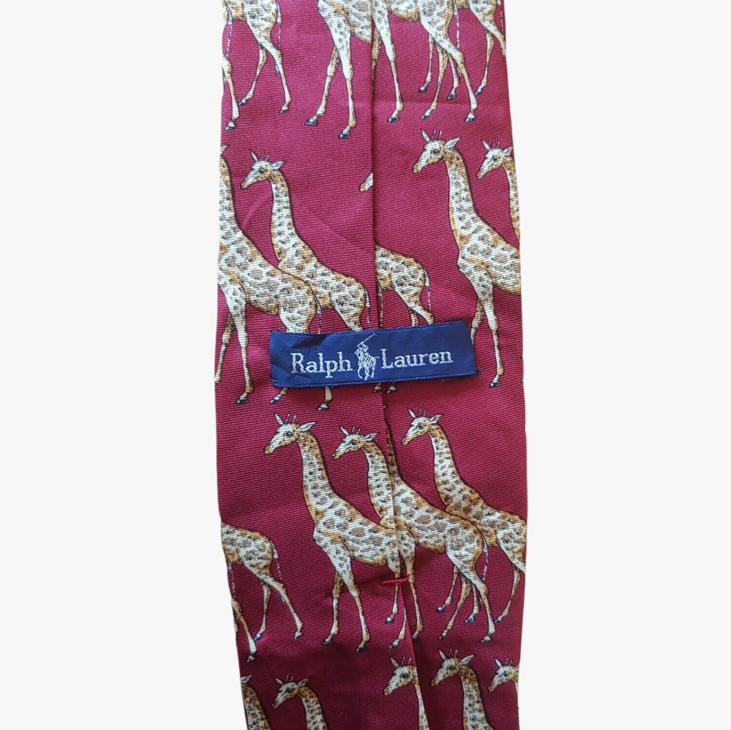 Vintage Y2K Polo Ralph Lauren Red & Yellow Giraffe Print Silk Tie Label - Casspios Dream
